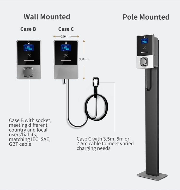 7kw Wallbox Charger Untethered for UK and France Electric Vehicle Charging Station