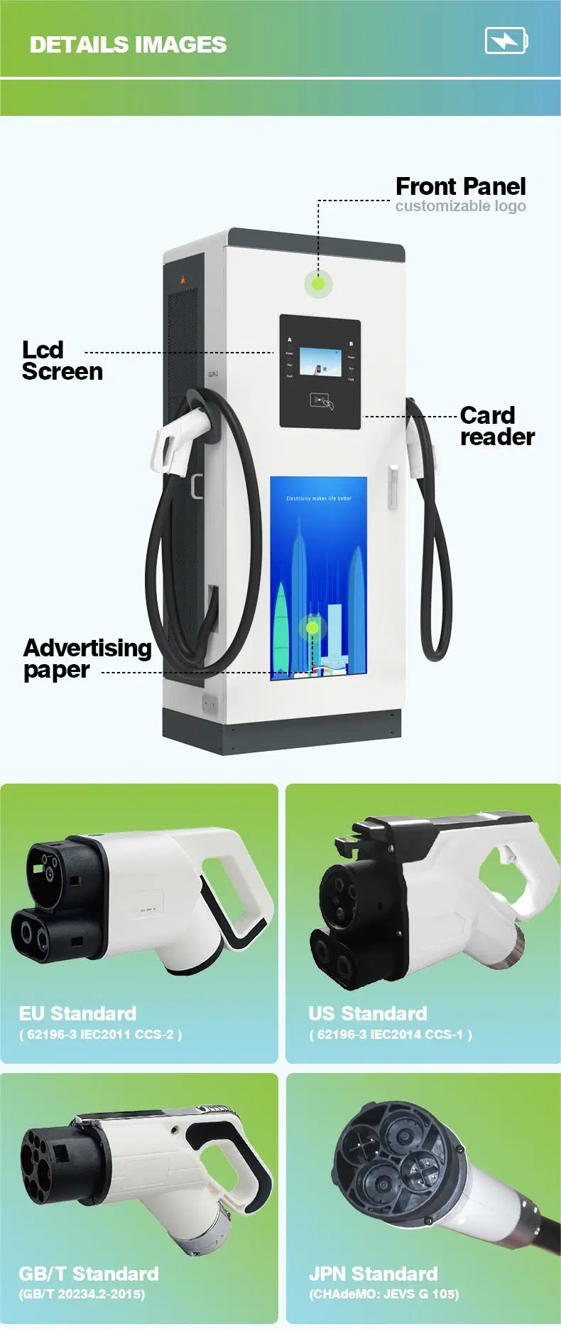 Outdoor DC EV Charger 120kw with Dual Guns for Commercial Building Charging Station