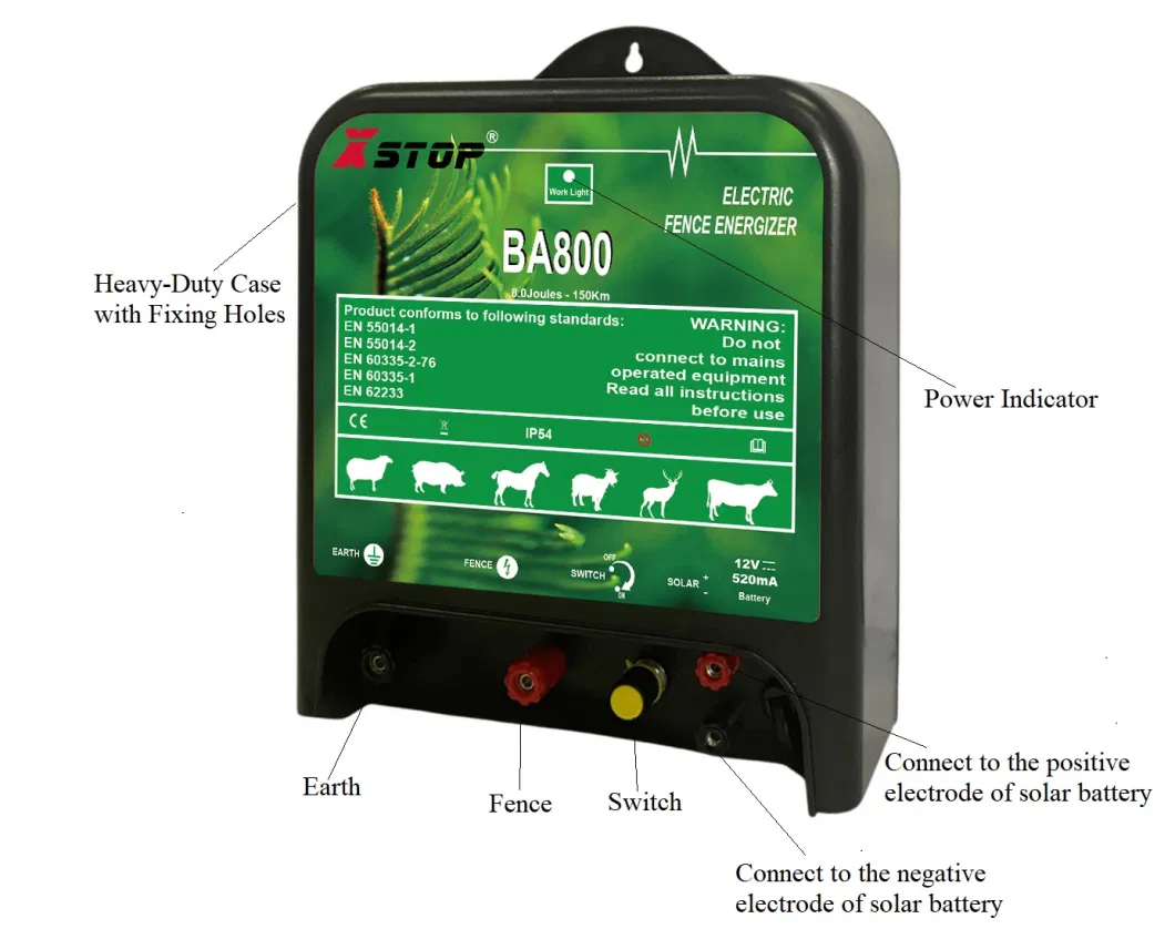 Solar Powered Electric Fence Energizer 12V DC Battery Input Controller 8j Energizer Charger for Elephant